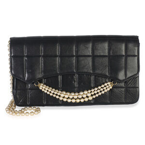 Chanel Vintage Black Lambskin Chocolate Bar Pearl Flap Bag